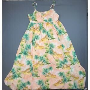 Flying Tomato Palm Print Maxi Dress Tropical Pink Green Sleeveless L